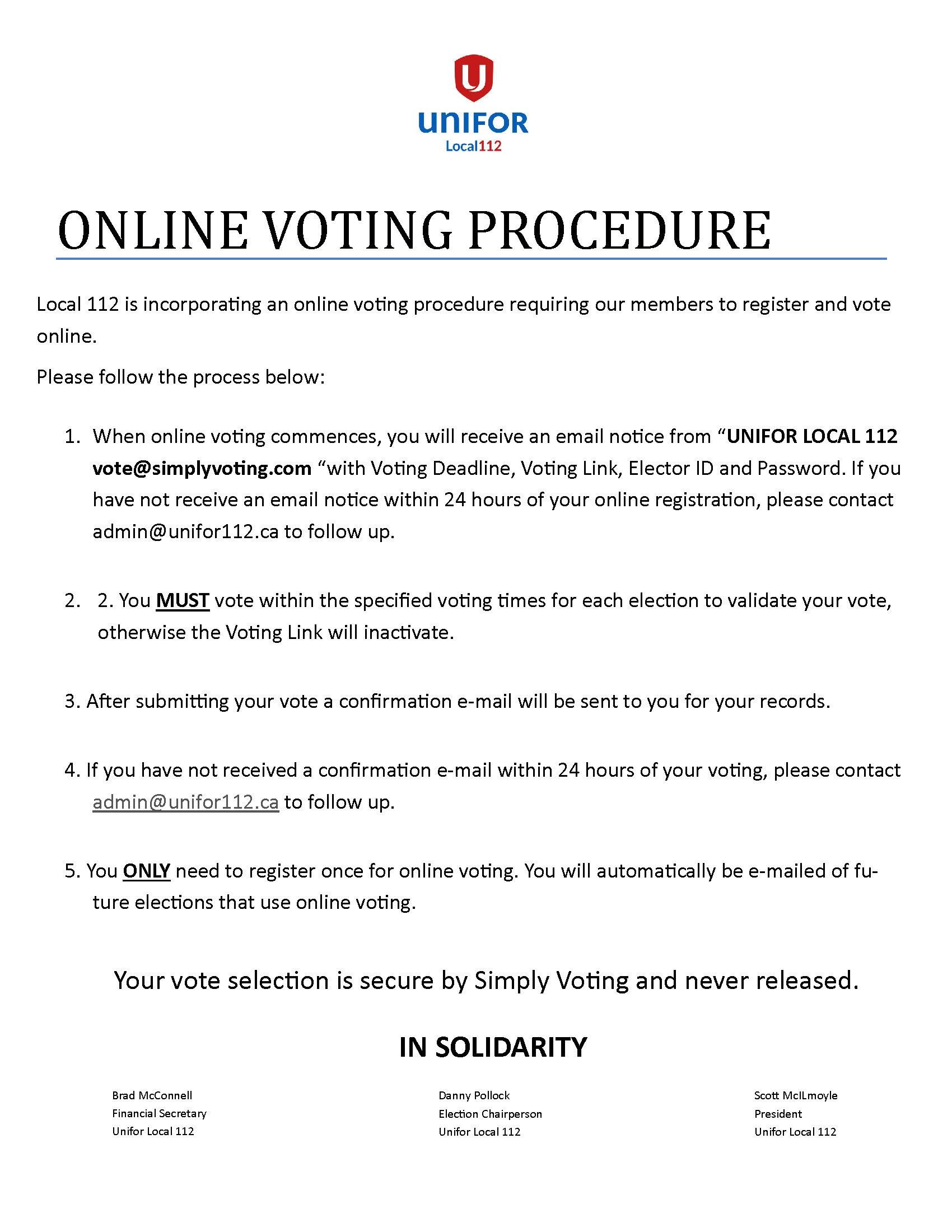 ONLINE VOTING REGISTRATION PROCEDURE UNIFOR Local 112
