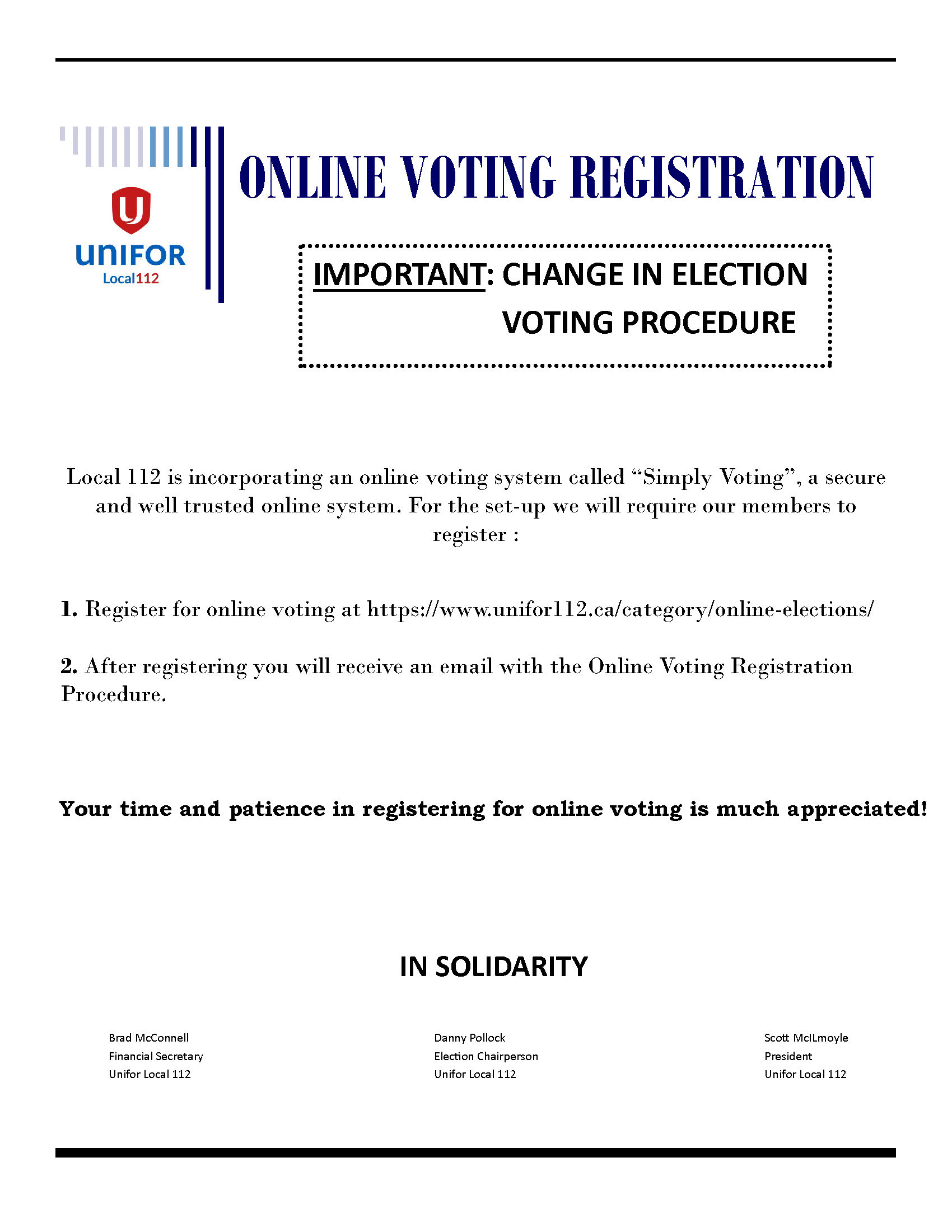ONLINE VOTING REGISTRATION UNIFOR Local 112
