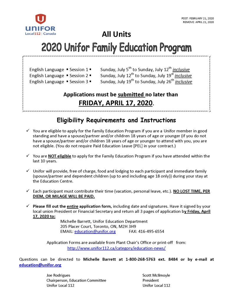Unifor Family Education Program 2020