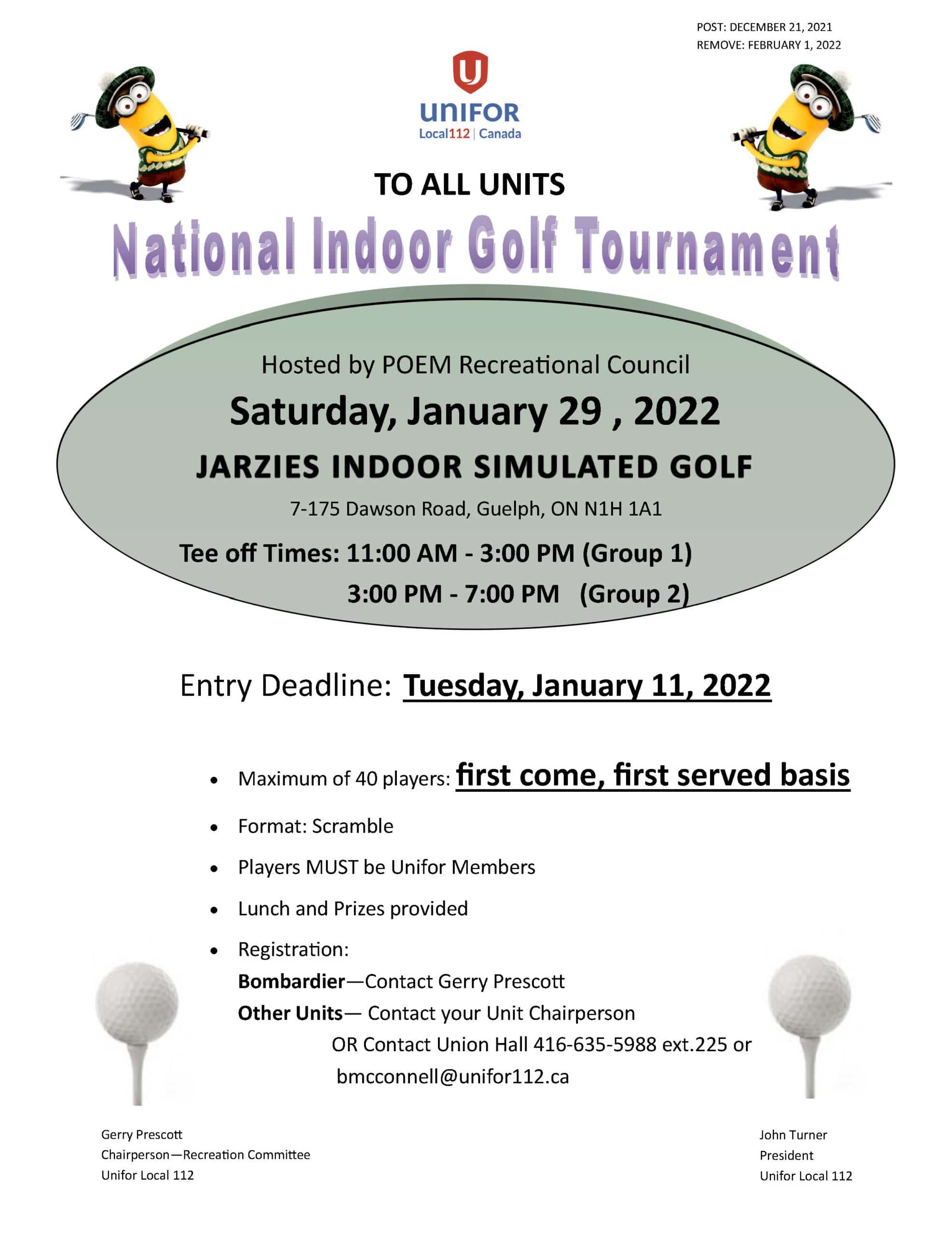 2022 NATIONAL INDOOR GOLF TOURNAMENT UNIFOR Local 112