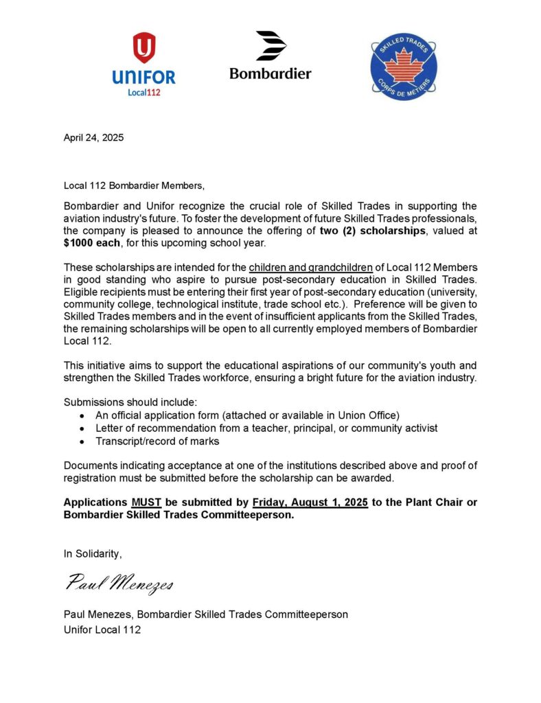 Bombardier Skilled Trades Scholarship April 24, 2025