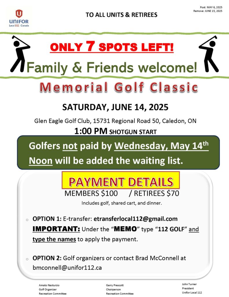 Memorial Golf Classic 2025 UPDATE MAY 6, 2025