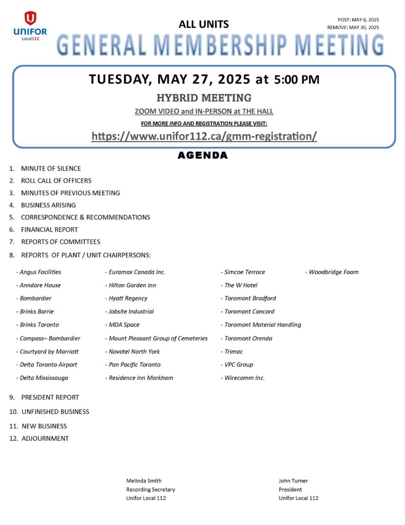 GENERAL MEMBERSHIP MEETING NOTICE MAY 2025