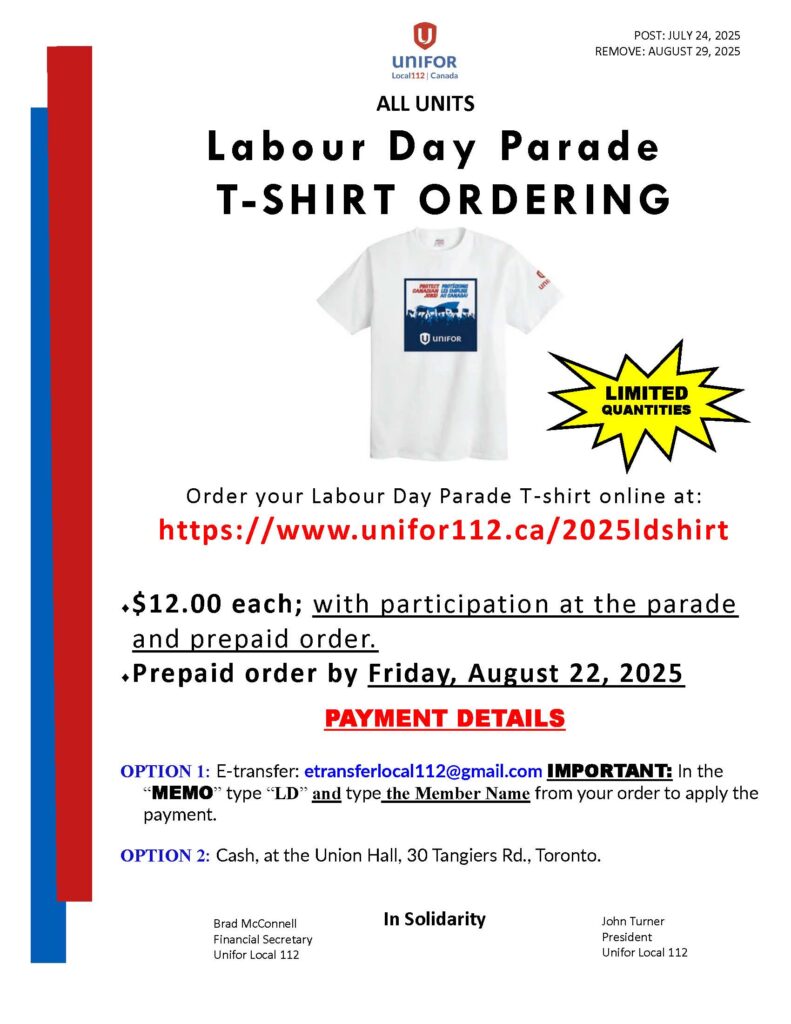 2025 Labour Day T Shirt Ordering