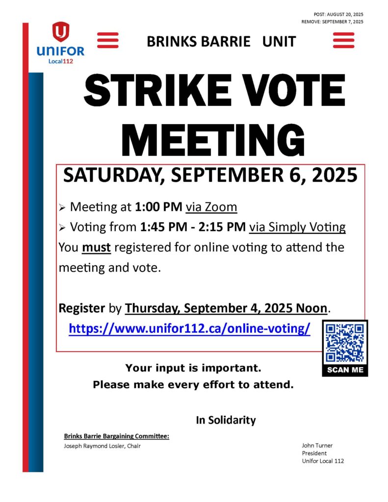 BB STRIKE VOTE MEETING NOTICE AUG. 20, 2025