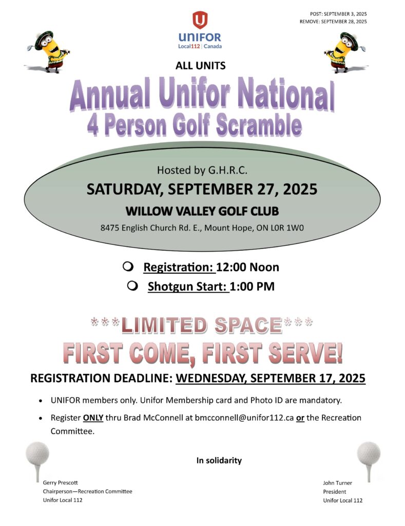 2025 Annual Unifor National 4 Person Golf Scramble