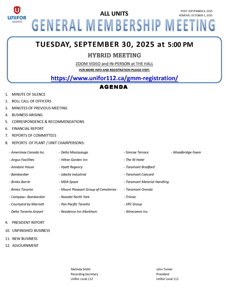 GENERAL MEMBERSHIP MEETING NOTICE SEPTEMBER 2025