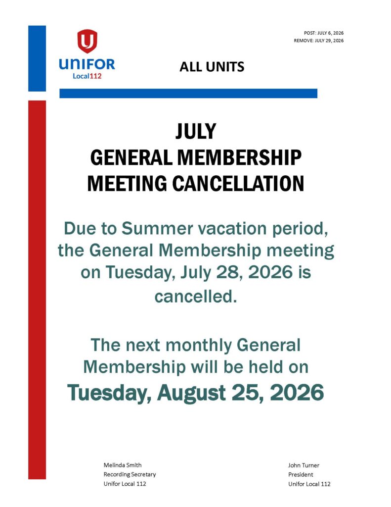 2026 GENERAL MEMBERSHIP MEETING JULY CANCELLATION 2026 GENERAL MEMBERSHIP MEETING JULY CANCELLATION